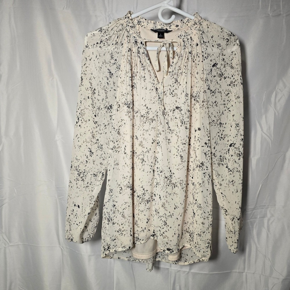 Simply Vera Vera Wang Womens Small Cream Abstract Blouse Ruffle Neck Cottagecore